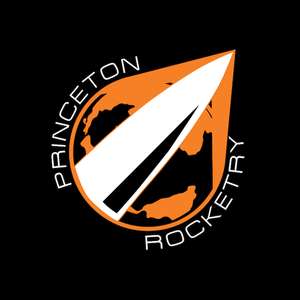 White rocket breaking out from Earth surrounded by text Princeton Rocketry